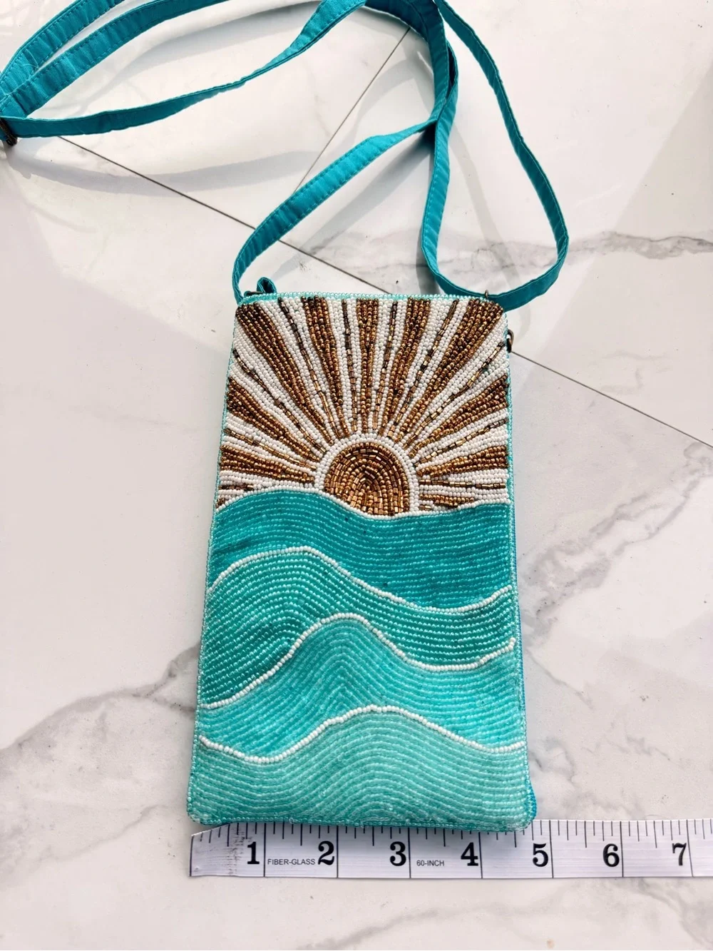 Bamboo Trading Company Rising Sun Beaded Crossbody Phone Bag‎ Turquoise Beach